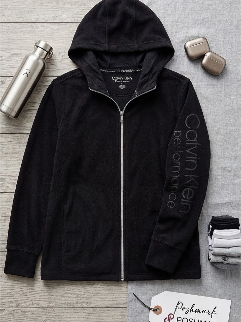 Calvin Klein Men’s Black Full-Zip Hooded Sweater